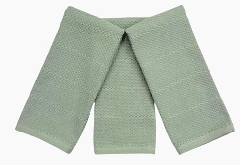 Sage Green Kitchen Dish Towels: 100% Cotton Cloth Soft Cleaning Drying Absorbent Textured Terry Loop, Set of 3 Multipurpose for Everyday Use in Kuwait