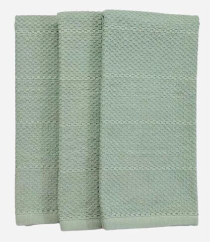 Sage Green Kitchen Dish Towels: 100% Cotton Cloth Soft Cleaning Drying Absorbent Textured Terry Loop, Set of 3 Multipurpose for Everyday Use in Kuwait