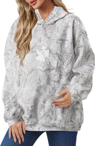 Lauweion Womens Oversized Camo Hoodie Maple Leaf Graphic Hooded Sweatshirt Trendy Long Sleeve Fleece Camouflage Hoodie in Saudi Arabia