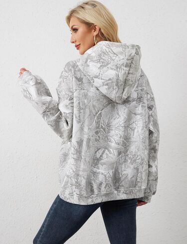 Lauweion Womens Oversized Camo Hoodie Maple Leaf Graphic Hooded Sweatshirt Trendy Long Sleeve Fleece Camouflage Hoodie in Saudi Arabia