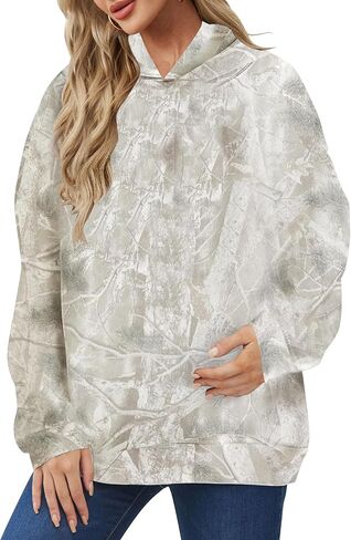 Lauweion Womens Oversized Camo Hoodie Maple Leaf Graphic Hooded Sweatshirt Trendy Long Sleeve Fleece Camouflage Hoodie in Saudi Arabia