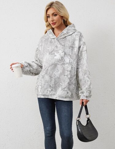 Lauweion Womens Oversized Camo Hoodie Maple Leaf Graphic Hooded Sweatshirt Trendy Long Sleeve Fleece Camouflage Hoodie in Saudi Arabia