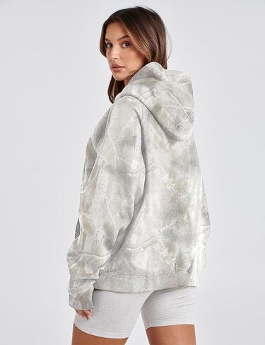 Lauweion Womens Oversized Camo Hoodie Maple Leaf Graphic Hooded Sweatshirt Trendy Long Sleeve Fleece Camouflage Hoodie in Saudi Arabia