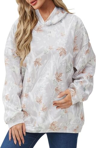 Lauweion Womens Oversized Camo Hoodie Maple Leaf Graphic Hooded Sweatshirt Trendy Long Sleeve Fleece Camouflage Hoodie in Saudi Arabia