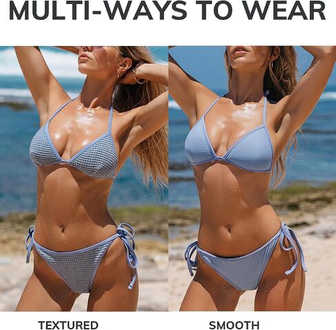 CUPSHE Women's Bikini Sets Two Piece Bathing Suit Textured Reversible Halter V Neck Low Rise String Side Tie Bottom in Saudi Arabia
