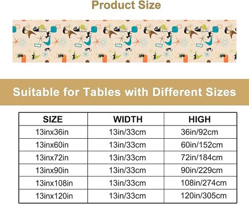 Middle Ages Table Runner,Black Cats Retro Atomic Explosions Mid 1950s Modern Geometric Pattern Abstractions Table Runner for Coffee Table Dining Room Table Bedroom Party Holiday Decor 13x36inch in Saudi Arabia
