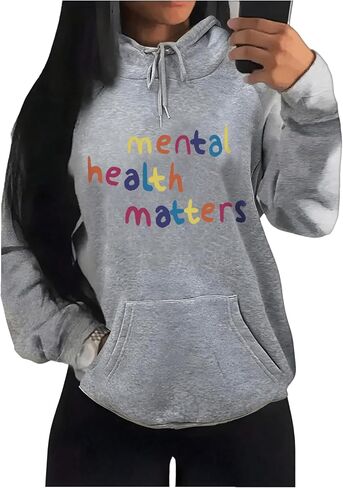 Women's Plus Size Letter Print Hoodie Drawstring Drop Shoulder Hooded Sweatshirts with Pocket in Saudi Arabia