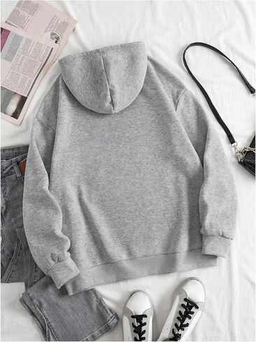 Women's Plus Size Letter Print Hoodie Drawstring Drop Shoulder Hooded Sweatshirts with Pocket in Saudi Arabia