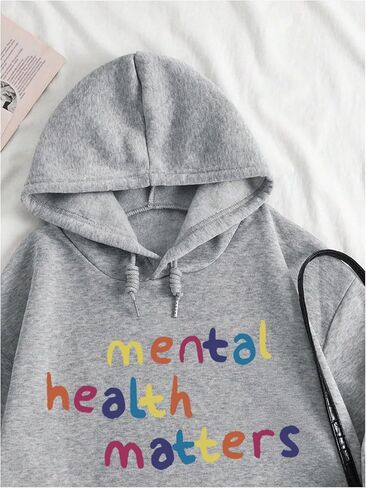 Women's Plus Size Letter Print Hoodie Drawstring Drop Shoulder Hooded Sweatshirts with Pocket in Saudi Arabia