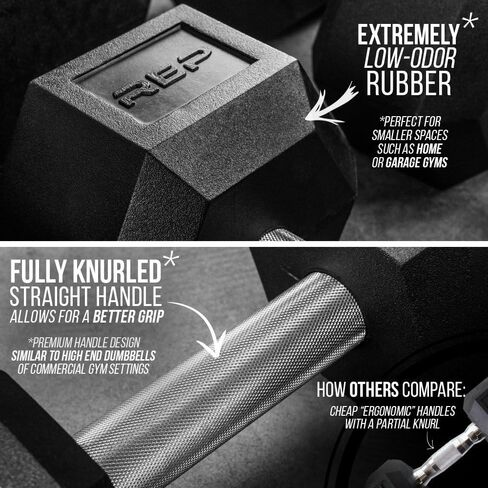 Rep Fitness Rubber Hex Dumbbell(s) - Singles (55LB +) and Pairs (5LB - 50LB) - Low Odor, Fully Knurled Handle in Kuwait