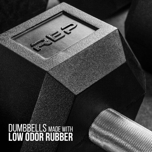 Rep Fitness Rubber Hex Dumbbell(s) - Singles (55LB +) and Pairs (5LB - 50LB) - Low Odor, Fully Knurled Handle in Kuwait
