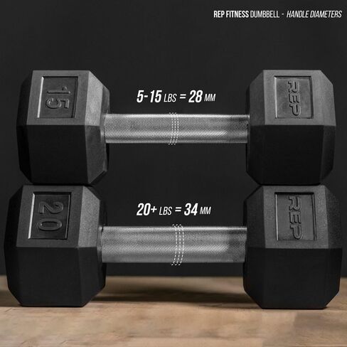 Rep Fitness Rubber Hex Dumbbell(s) - Singles (55LB +) and Pairs (5LB - 50LB) - Low Odor, Fully Knurled Handle in Kuwait