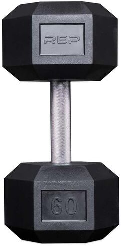 Rep Fitness Rubber Hex Dumbbell(s) - Singles (55LB +) and Pairs (5LB - 50LB) - Low Odor, Fully Knurled Handle in Kuwait