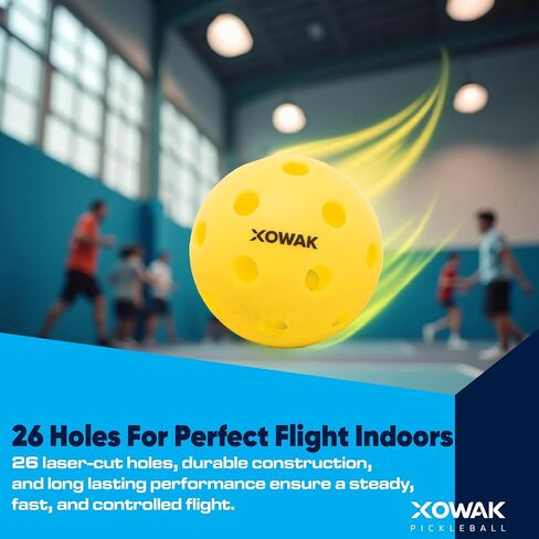 Ace Flight 26 Bickleball Balls للعب الداخلي - البوليثين الدائم للغاية ، 26 حفرة دقيقة - لا حاجة إلى الاحماء - Neon Yellow - USAPA معتمدة ، حزمة 3 | 12 in Saudi Arabia