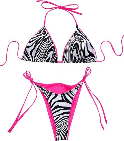 WDIRARA Women's 2 Piece Zebra Print Bikini Set Triangle Halter Swimsuit Tie Contrast Binding Bathing Suit in Saudi Arabia