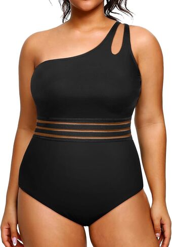 Aqua Eve Plus Size One Piece Swimsuit One Shoulder Bathing Suit Tummy Control Keyhole Swimwear in Kuwait