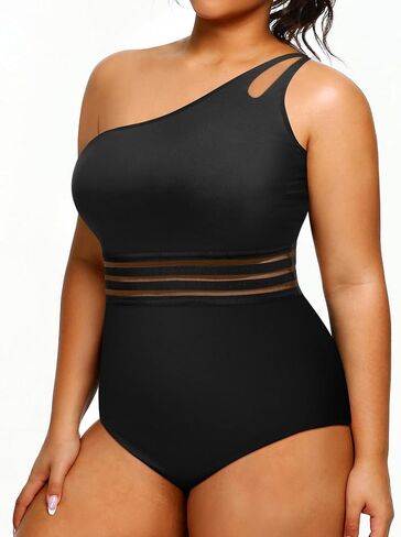 Aqua Eve Plus Size One Piece Swimsuit One Shoulder Bathing Suit Tummy Control Keyhole Swimwear in Kuwait