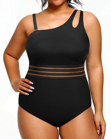 Aqua Eve Plus Size One Piece Swimsuit One Shoulder Bathing Suit Tummy Control Keyhole Swimwear in Kuwait