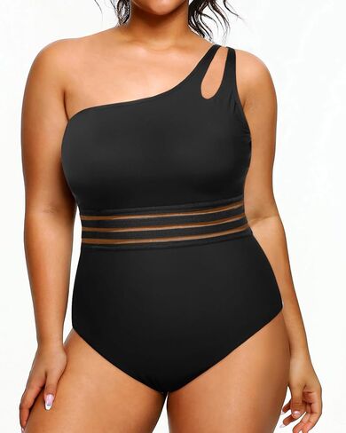 Aqua Eve Plus Size One Piece Swimsuit One Shoulder Bathing Suit Tummy Control Keyhole Swimwear in Kuwait
