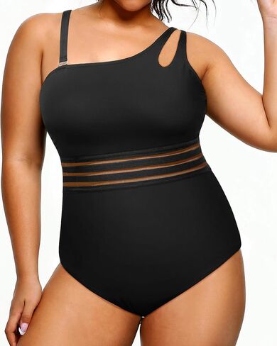 Aqua Eve Plus Size One Piece Swimsuit One Shoulder Bathing Suit Tummy Control Keyhole Swimwear in Kuwait