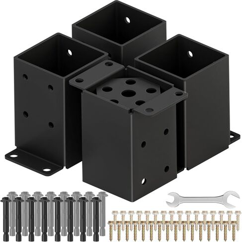 🥇 4 PCS Metal 4×4 Post Base, Inner Size 3.5"x3.5" Heavy Duty Post Bracket with Anti-Corrosive Partition, Powder-Coated Post Anchor for Pavilion Deck Railing Support Deck Base Plate in Saudi Arabia