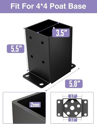 🥇 4 PCS Metal 4×4 Post Base, Inner Size 3.5"x3.5" Heavy Duty Post Bracket with Anti-Corrosive Partition, Powder-Coated Post Anchor for Pavilion Deck Railing Support Deck Base Plate in Saudi Arabia