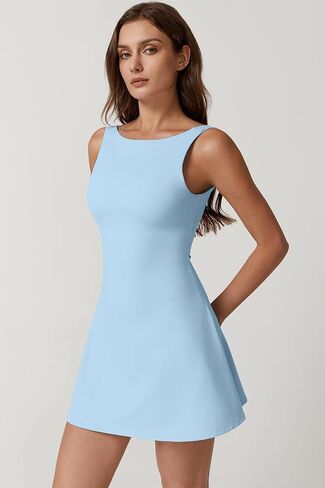 Qinsen Womens مفتوحة الظهر لباس التنس بلا أكيام بنيت في شورت غولف غولف رياضي مع جيوب in Kuwait