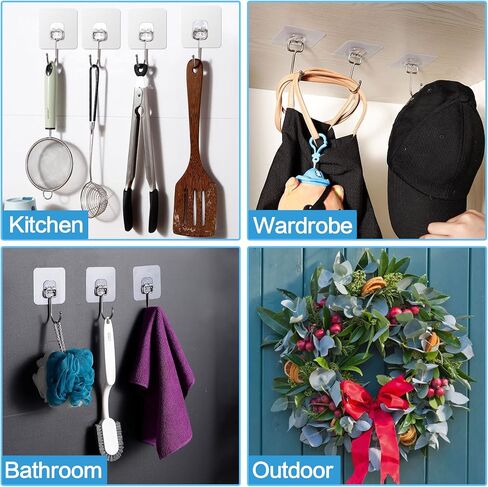 12 Pack, Large Adhesive Hooks 37lb(Max), Transparent Waterproof Wall Hooks Adhesive Removable, Reusable Sticky Hooks for Hanging and Organize Heavy Duty, Indoor/Outdoor in Saudi Arabia