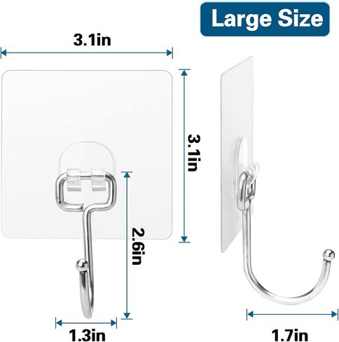 12 Pack, Large Adhesive Hooks 37lb(Max), Transparent Waterproof Wall Hooks Adhesive Removable, Reusable Sticky Hooks for Hanging and Organize Heavy Duty, Indoor/Outdoor in Saudi Arabia