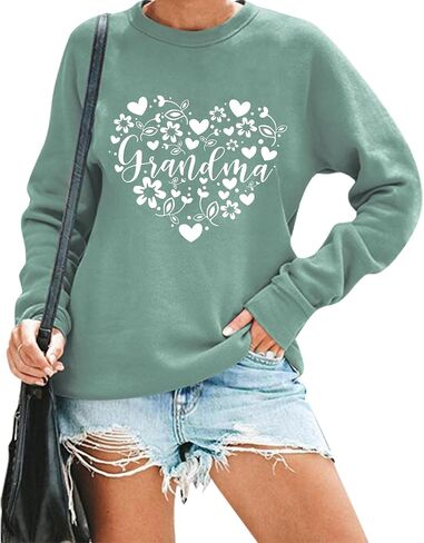 Grandma Sweatshirt Women Grandmother Life Long Sleeve Shirts Heart Floral Casual Mother Nana Life Pullover Top in Kuwait