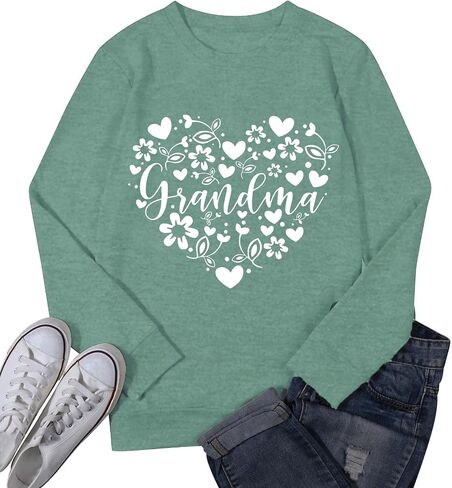 Grandma Sweatshirt Women Grandmother Life Long Sleeve Shirts Heart Floral Casual Mother Nana Life Pullover Top in Kuwait