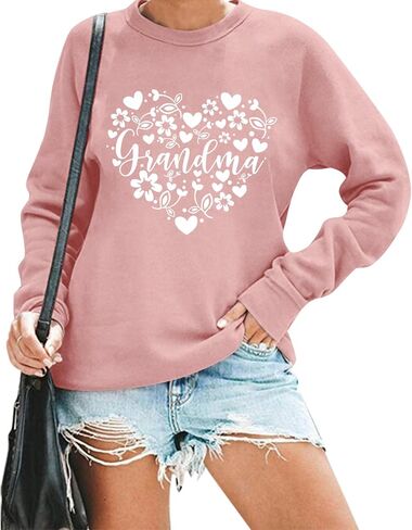 Grandma Sweatshirt Women Grandmother Life Long Sleeve Shirts Heart Floral Casual Mother Nana Life Pullover Top in Kuwait