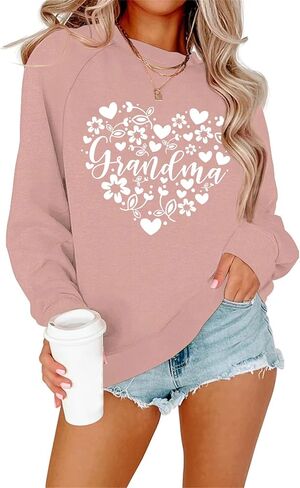 Grandma Sweatshirt Women Grandmother Life Long Sleeve Shirts Heart Floral Casual Mother Nana Life Pullover Top in Kuwait