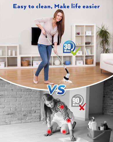 Electric Spin Scrubber, Shower Scrubber with Long Handle & 8 Replaceable Brush Heads, 3 Speeds Cleaning Brush Power Scrubber, Adjustable Extension Handle Spin Brush for Cleaning Bathroom,Tub in Saudi Arabia