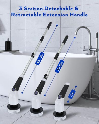 Electric Spin Scrubber, Shower Scrubber with Long Handle & 8 Replaceable Brush Heads, 3 Speeds Cleaning Brush Power Scrubber, Adjustable Extension Handle Spin Brush for Cleaning Bathroom,Tub in Saudi Arabia