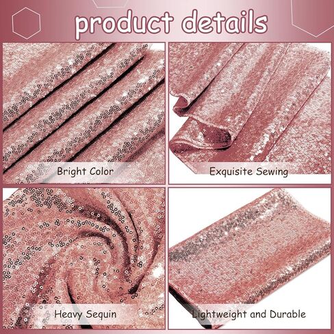 Mixweer 24 Pcs 12 x 108 Inch Rose Gold Sequin Table Runners Bulk Glitter Sequin Table Runners for Party Rectangle Table Decorations for Birthday Wedding Engagement Holiday Celebration (Rose Gold) in Kuwait