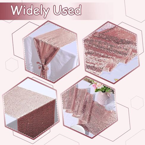 Mixweer 24 Pcs 12 x 108 Inch Rose Gold Sequin Table Runners Bulk Glitter Sequin Table Runners for Party Rectangle Table Decorations for Birthday Wedding Engagement Holiday Celebration (Rose Gold) in Kuwait