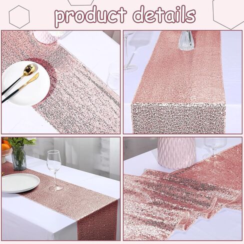 Mixweer 24 Pcs 12 x 108 Inch Rose Gold Sequin Table Runners Bulk Glitter Sequin Table Runners for Party Rectangle Table Decorations for Birthday Wedding Engagement Holiday Celebration (Rose Gold) in Kuwait