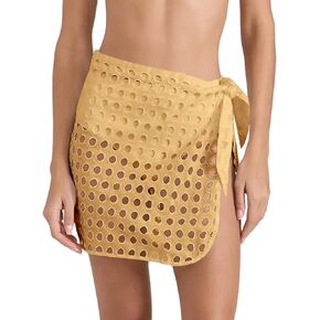 Saodimallsu Women's Crochet Cover Up Skirt 2024 Beach Mesh Slit Tie Waist Mini Wrap Skirts Pareo Swimwear Coverups