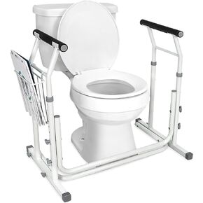 FSA/HSA Eligible, Vaunn Medical Bathroom Patented Height Adjustable Height Toilet Rail Grab Bar and Commode Safety Frame Handle