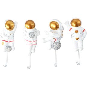 Vctitil 4pcs Wall Mounted Astronaut Hook with Strong Adhesive and Traceless Wall Hook Home Decoration Bathroom Accessories(A/B/C/D)