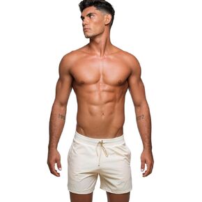 Rounderbum Mens Swimwear | Beach Shorts | Padded Technology | Quick Dry | Drawstring | Bathing Suits | Swim Shorts | Bone | Large