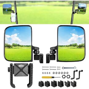 NOKINS No Drilling Golf Cart Side Mirrors&Golf Cart Phone Holder Caddy Mount Fit for Club Car/EZGO TXT RXV/Yamaha and Others 0.75"/1''/1.25" Square, Tube Adjustable 180 Degree with 2-in-1 New Set