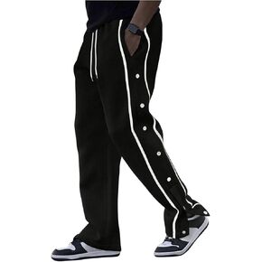 Boy's Split Snap Button Sweatpants Drawstring Waist Straight Leg Loose Pants with Pockets