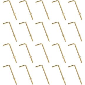 INCREWAY 20 Pcs L Hook Screws, L Shaped Hooks Self Tapping Screw, Carbon Steel Square Shouldered Dresser Screws Hooks Carbon Steel Right-Angle Hook for Hanging Cups, Keys, Traction Ropes, Gold