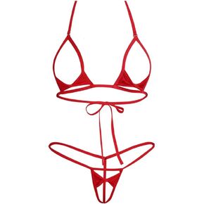 Womens 2Pcs Extreme Bikini Halterneck Top and Bowknot Micro Thong Sets Swimwear
