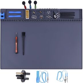 Premium Heat Resistant 932°F 20.7" x 13.4" Magnetic Anti-Static Mat with Grounding Accessories, HPFIX ESD Safe Electronics Work Mat for Computer Cell Phone Laptop Repair