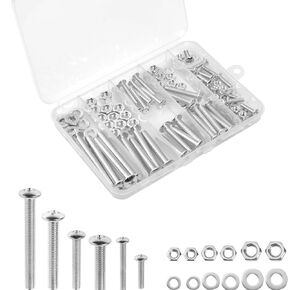 Bolts, Nuts, and Washer Assortment Kit - 120 pcs Nuts and Bolts Assortment Kit, Nut Bolt and Washer Assortment, Bolt and Nut Assortment (Silver, 120)