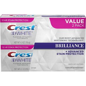 Crest 3D Brilliance Vibrant Teeth Whitening Toothpaste, Peppermint, 2 Count