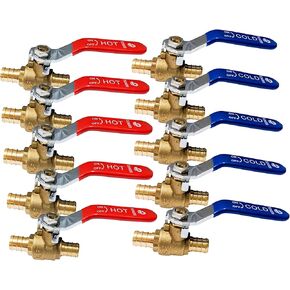 3/4" Pex Brass Ball Valve - Pex Fittings 3/4 Inch - 3/4 Pex Shut Off Valve - Pex Crimping Tool - Pex Fittings 3/4 Inch - Water Hose Shut Off Valve - Pex Crimp Brass Ball Valve Hot Cold (Pack of 10)